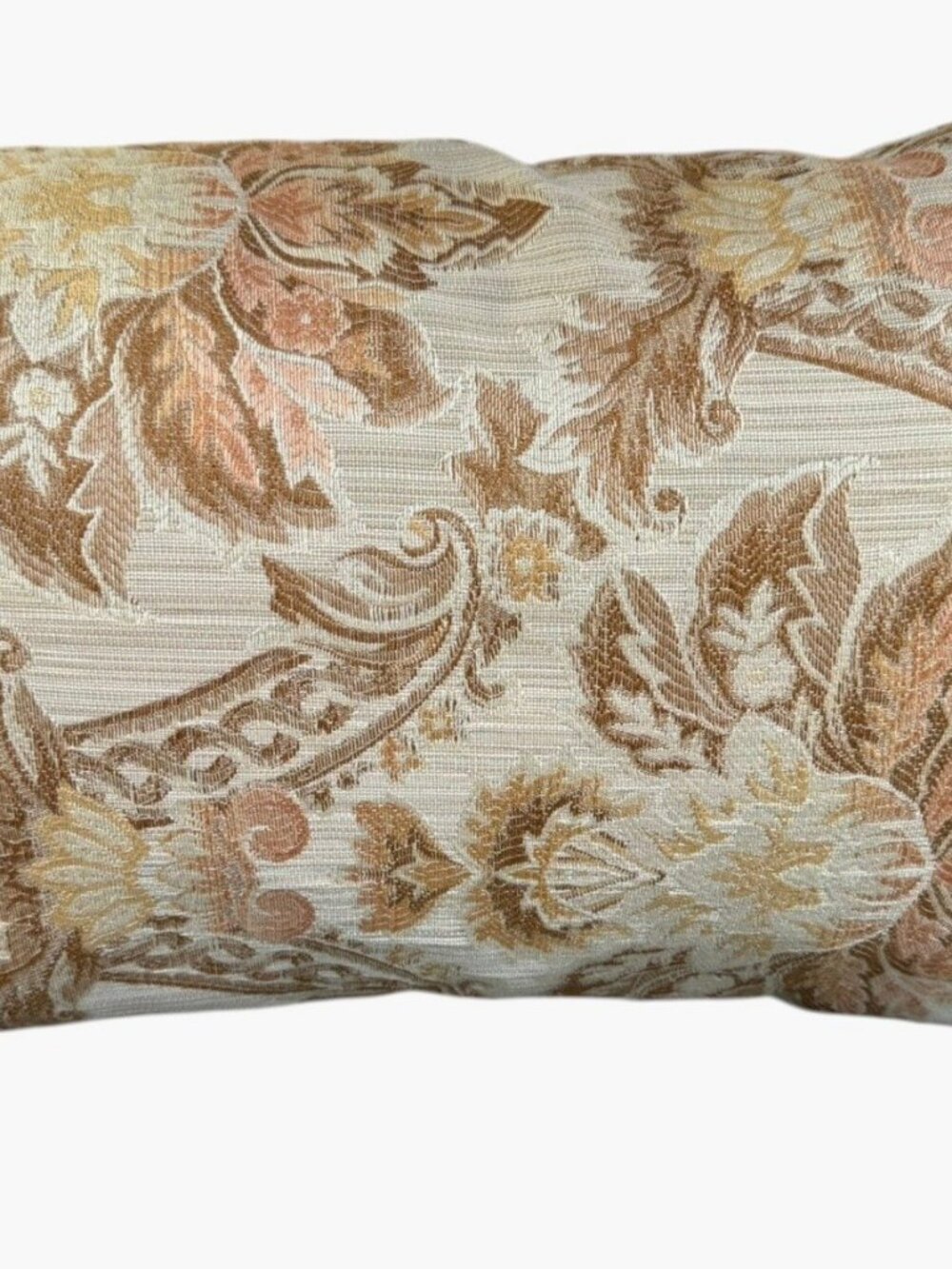 Newport USA Floral Jacquard Lumbar Throw Pillow Tassels 18x12 Beige Gold